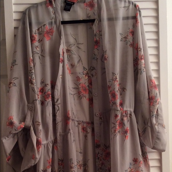 TORRID Floral Button Front Long Grey Sheer Dress - Picture 4 of 5